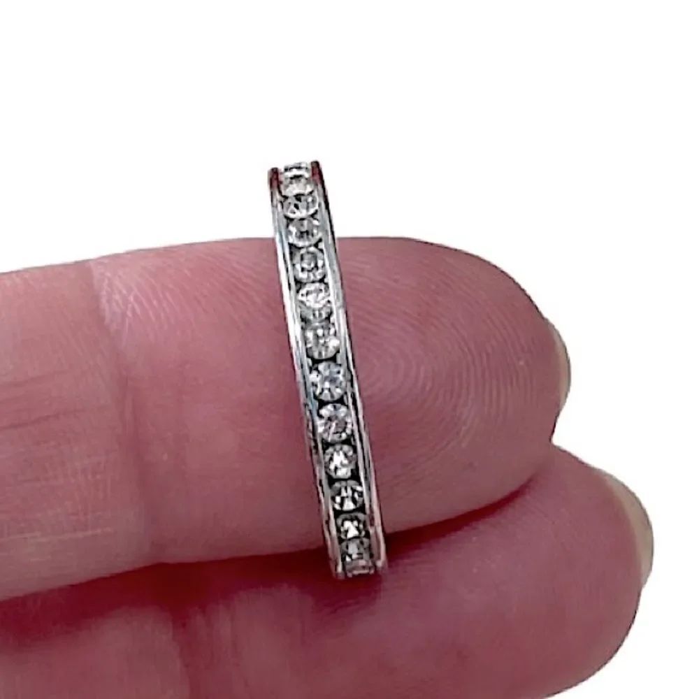 White Rhodium Plated Channel Set Faux Diamond Ring Size 9